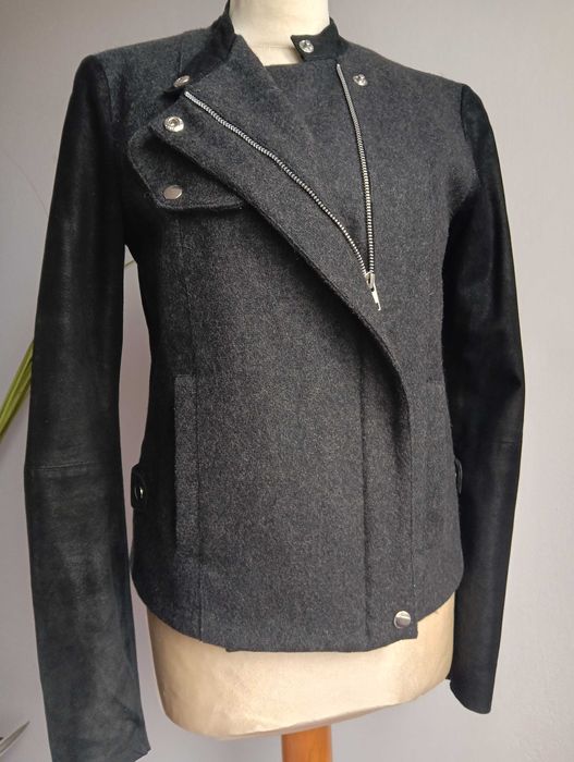 Elegancka ramoneska damska skóra wełna r. S 36