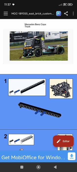 manual Lego de transformaçao Formula1 Mercedes w14 em camião