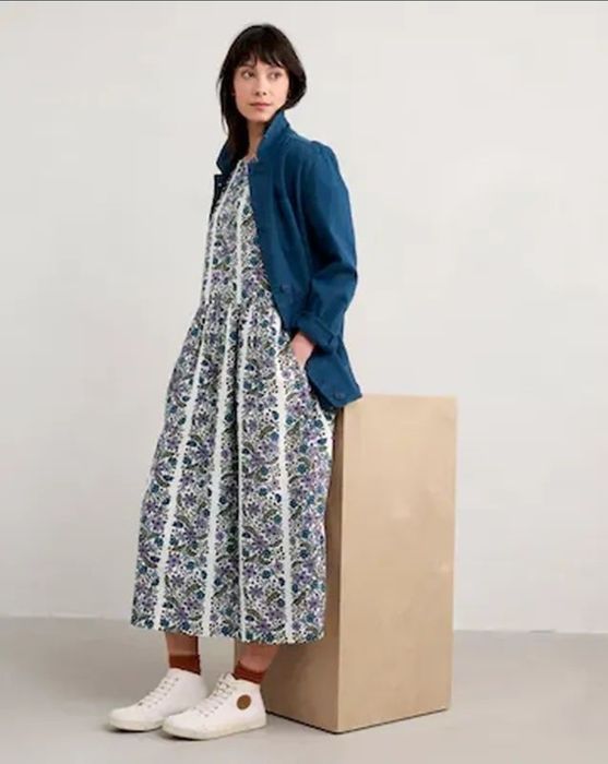 Красивое белое натуральное миди платье с карманами seasalt р. 14