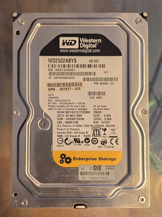 Hdd Wd sata de 250gb 7200 rpm