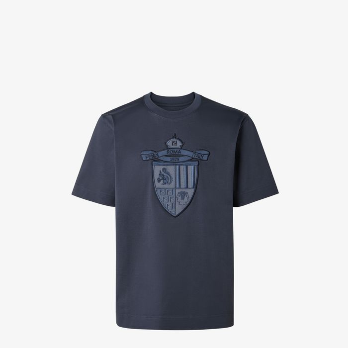 Футболка Fendi Crest Embroidered мужская синяя