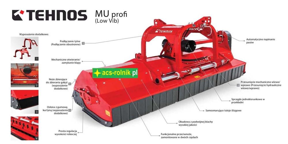 TEHNOS kosiarka bijakowa model MU 130R LW mulczer, rozdrabniacz polowy