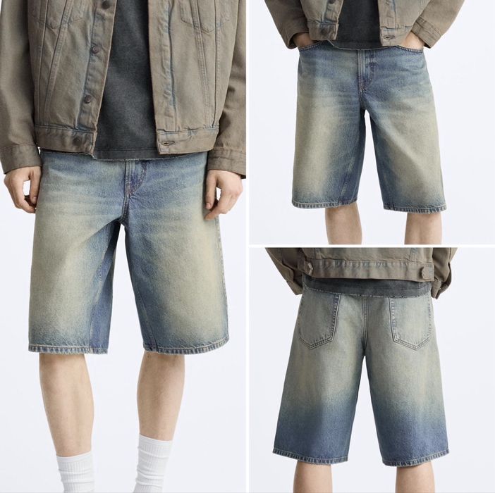 Чоловічі Джинсові Шорти ZARA Baggy Fit Чоловічі Оригінал Нові Чорні Джинсові Широкие Джинсы Шорты Shorts Зара