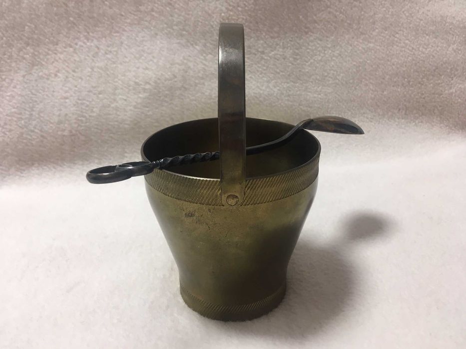 Cukiernica mosiężna mosiądz i łyżeczka