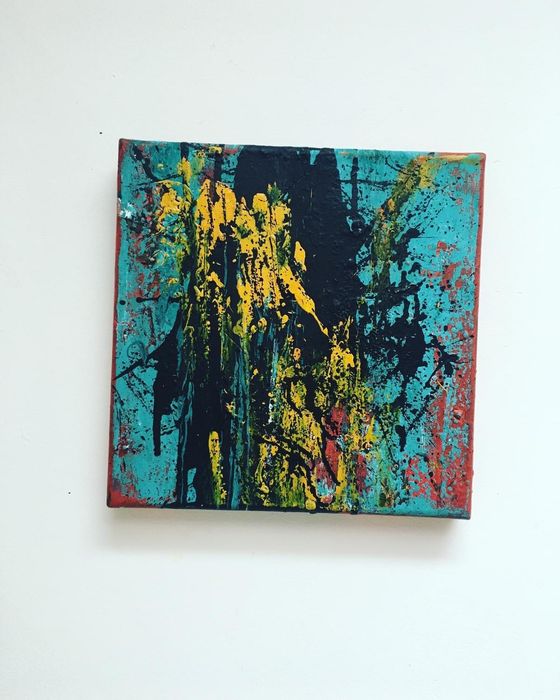 Ręcznie malowany Obraz-abstrakcja  *Turkusowy* 30x30