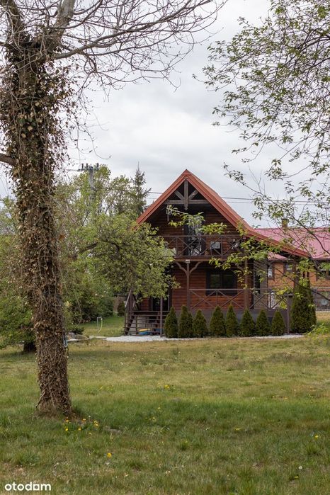 Drewniany domek całoroczny z kominkiem, klimatyzacją i dużą działką