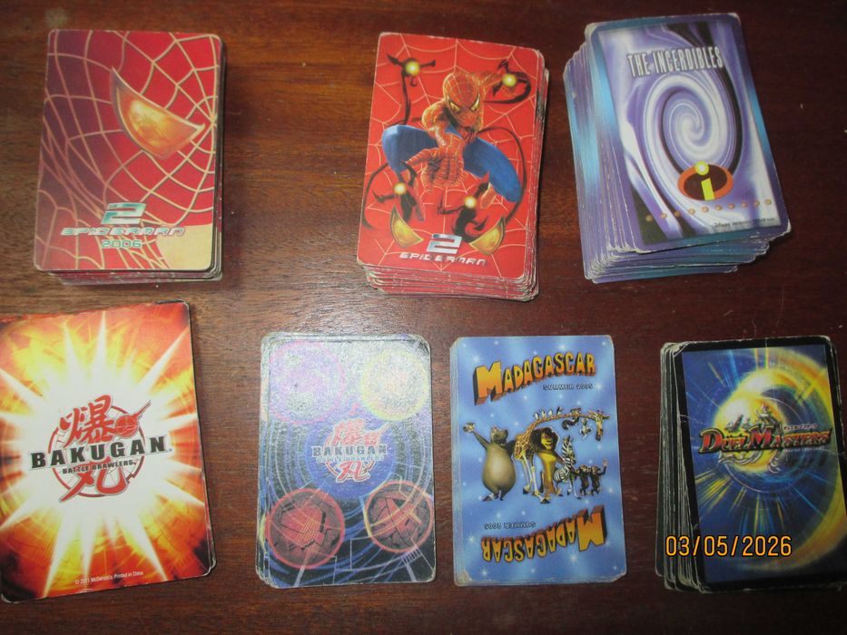 Cartas de Spiderman, The Incerdibles, Madagascar,Bakugan e Duel Masters