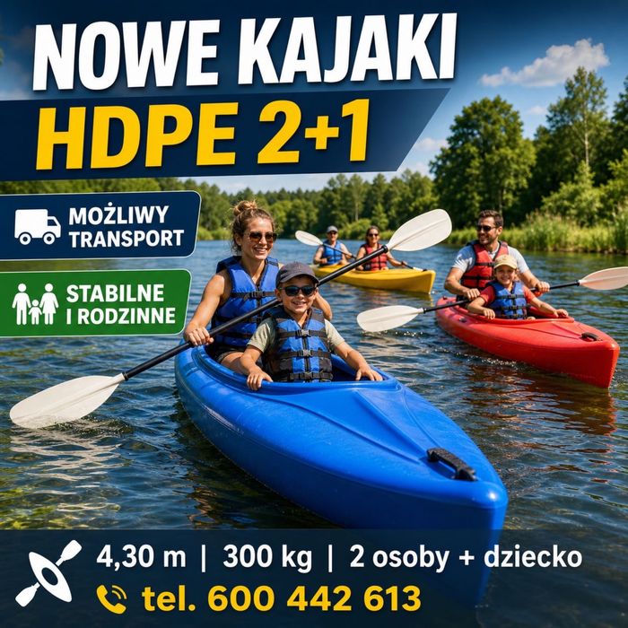 Kajak, kajaki NOWE Polietylenowe 2+1  MOŻLIWY TRANSPORT
