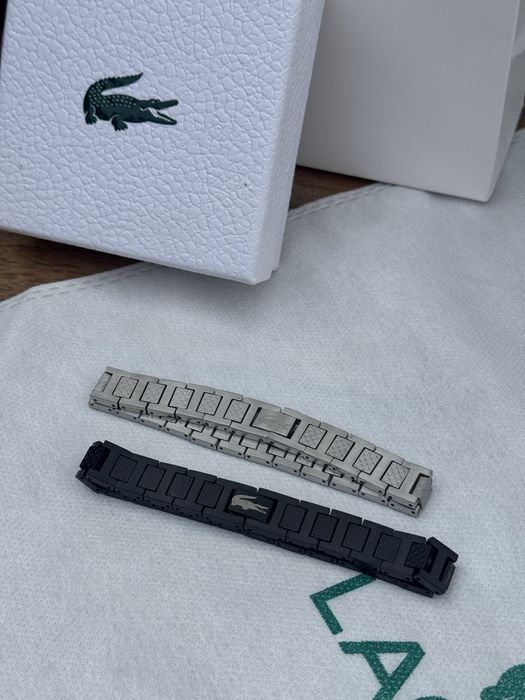 Браслет Lacoste черный мужской браслет на руку Лакост монограм сірий