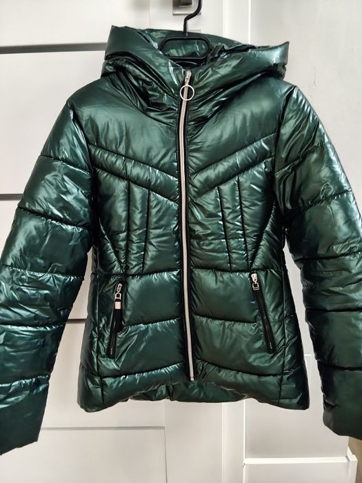 Kurtka zimowa damska r.S zielona błyszcząca
