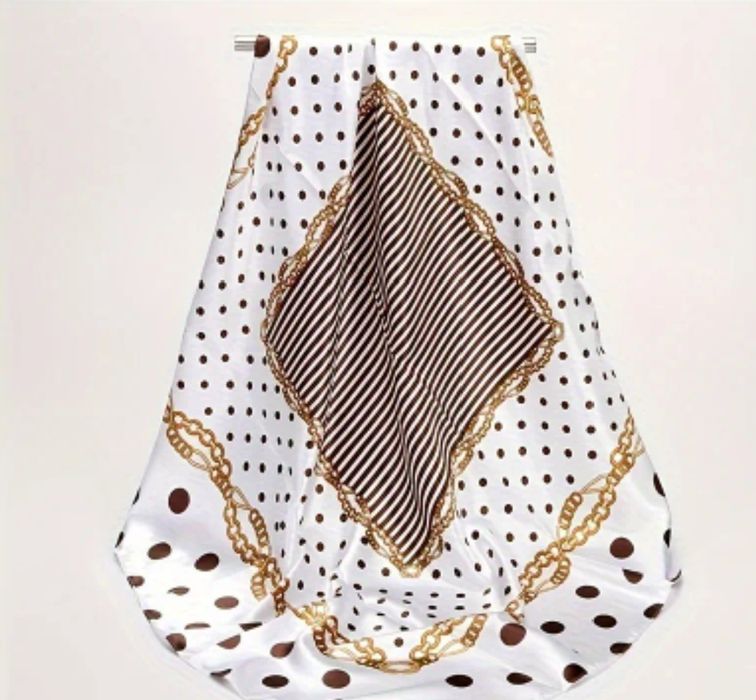 Nowa duża chusta apaszka 90 x 90 grochy łańcuszki