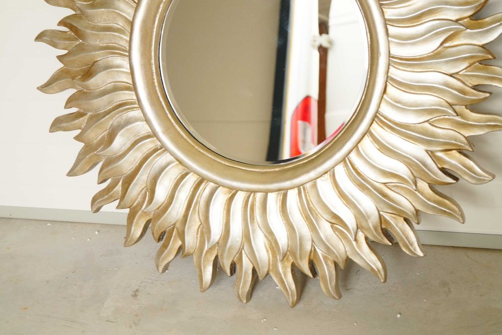 Lustro kryształowe SŁOŃCE promienie srebrna rama glamour