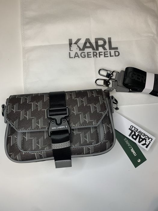 Сумка Karl Lagerfeld, сумка через плече карл/лагерфельд/чорна/біла