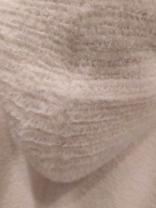 Alpaka długa duża płaszcz kaptur jasny beż