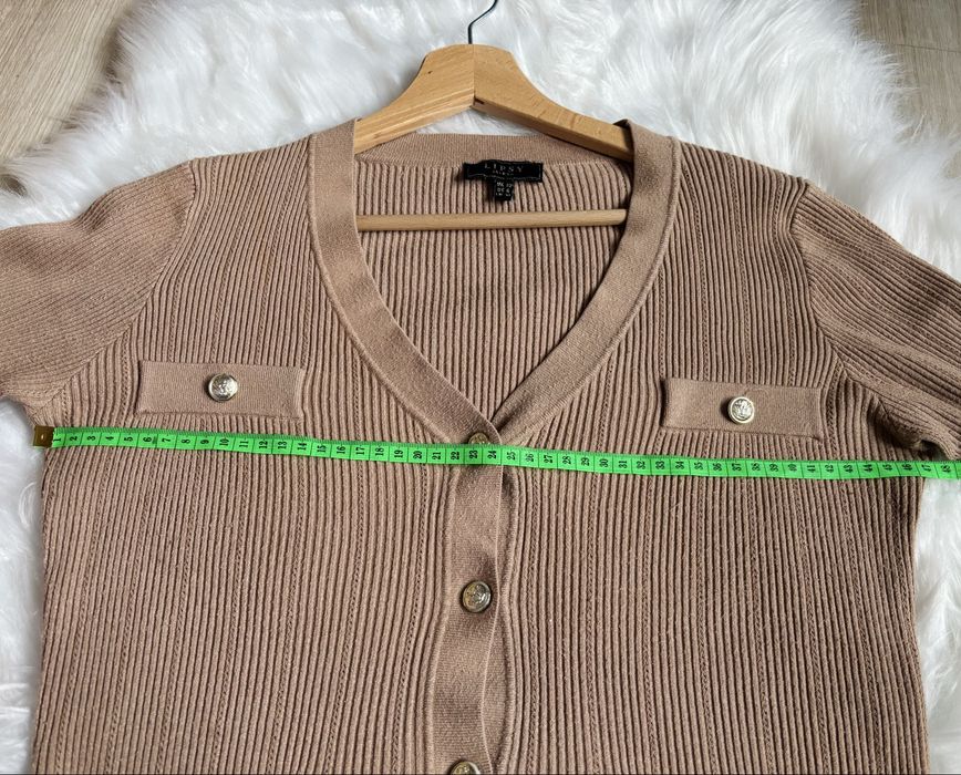 Sweter damski, prążkowany kardigan jasny brąz, wiskoza, poliamid 38, M