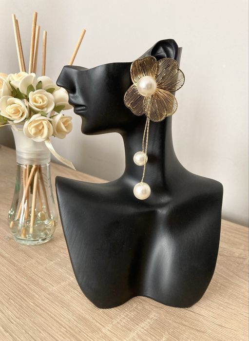 Kolczyki Damskie kwiatki perełki dłuższe eleganckie 2 w1