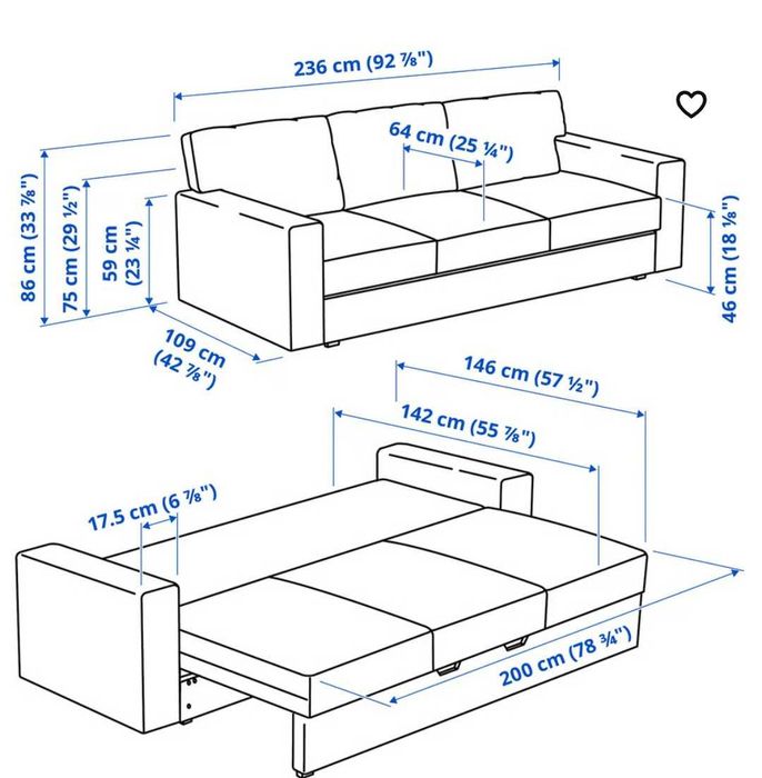 Sofá-cama 3 lugares IKEA (barsloev cinza) com ou sem entrega