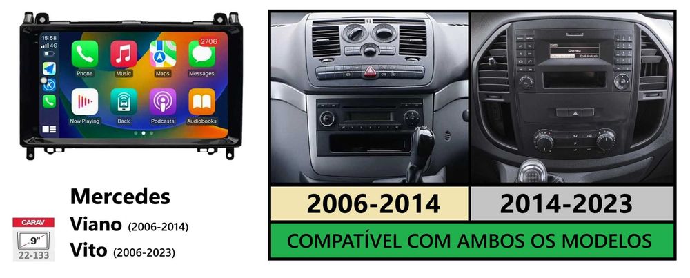 (NOVO) Rádio 2DIN • MERCEDES • Vito Viano (2003 a 2022) Android 4+64GB