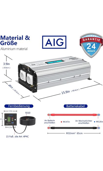 Інвертор Giandel чистої синусоїди  2000 Вт 12v в 230v  PS-2000PBR-DE