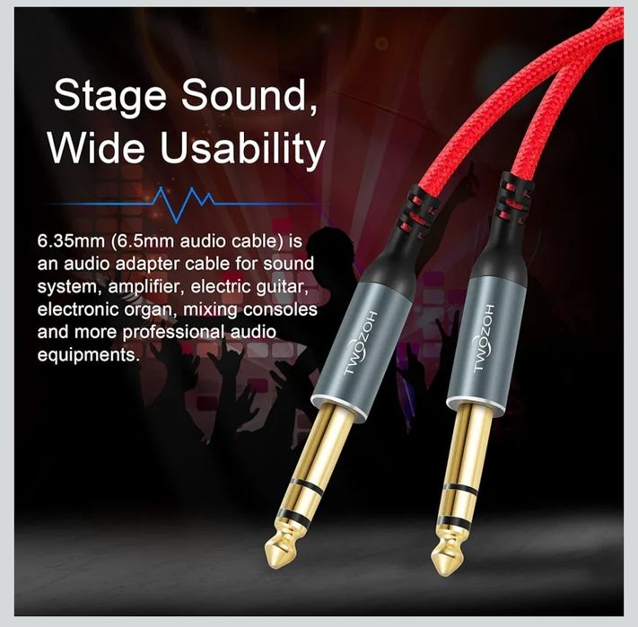Twozoh Jack zrównoważony kabel audio stereo TRS, 6,35 mm do 6,35 mm
