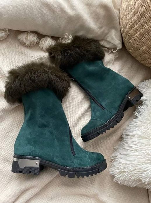 Eleganckie botki z lisem skóra naturalna kolory