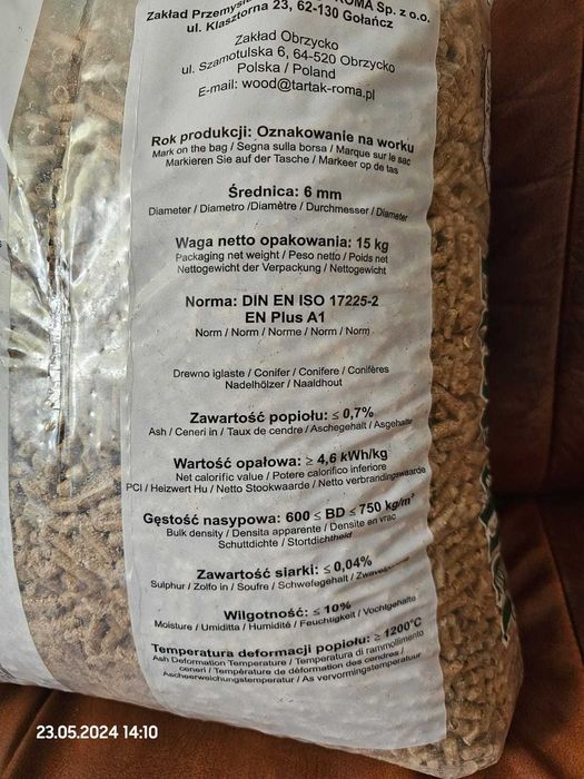 Pellet drzewny EcoPellet ENplus A1 6mm - paleta 975kg - dostawa gratis