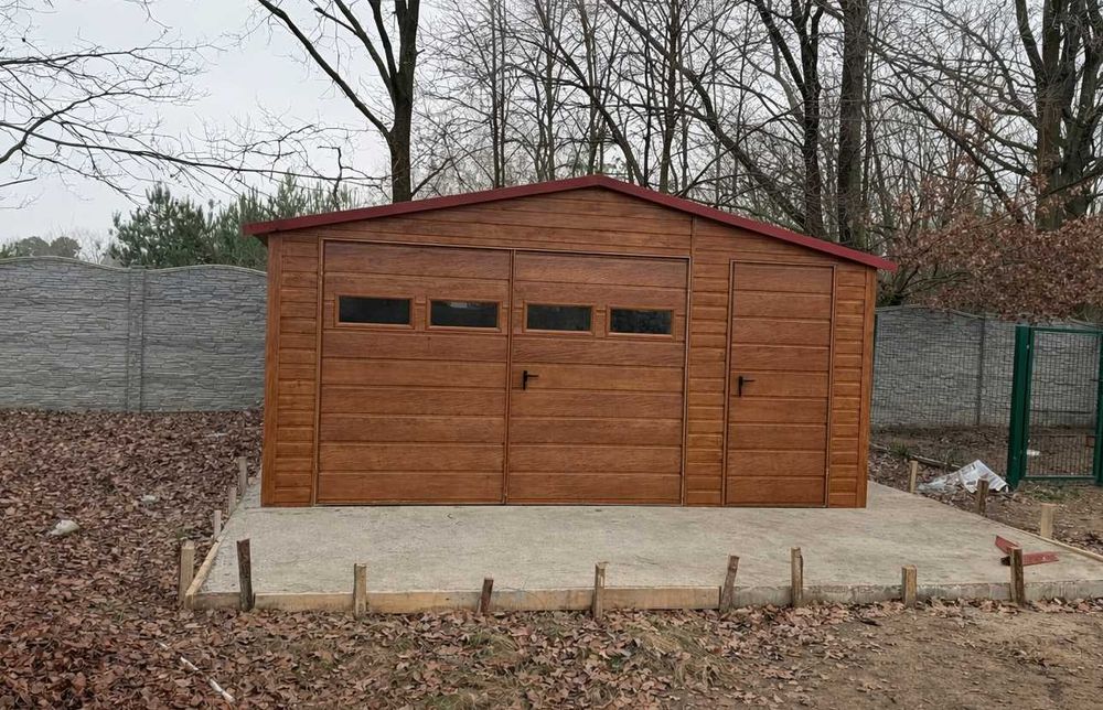 Dwuspadowy Garaż Blaszany 5×5 drewnopodobny  PREMIUM PRODUCENT