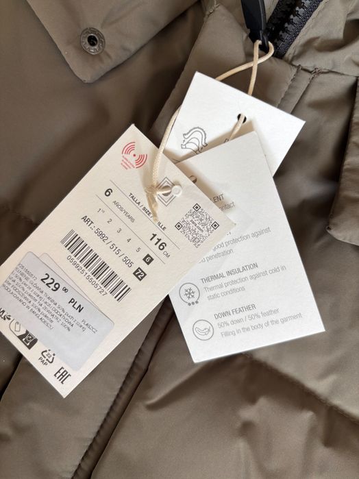 Довгий пуховик Zara 50% перо і 50% пух водовідштовхувальний