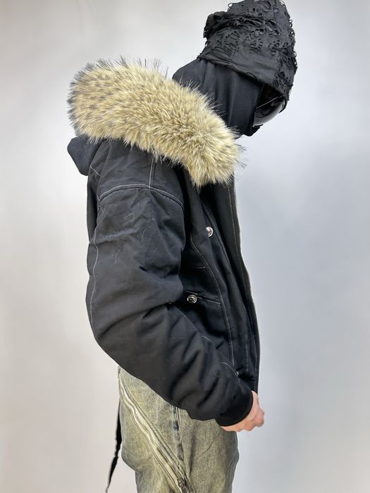 Черный бомбер с мехом на капишоне аляска куртка курточка пуховик хутро fur bomber MA-1 jacket archive opium black S M L XL оверсайз архив опиум С М Л