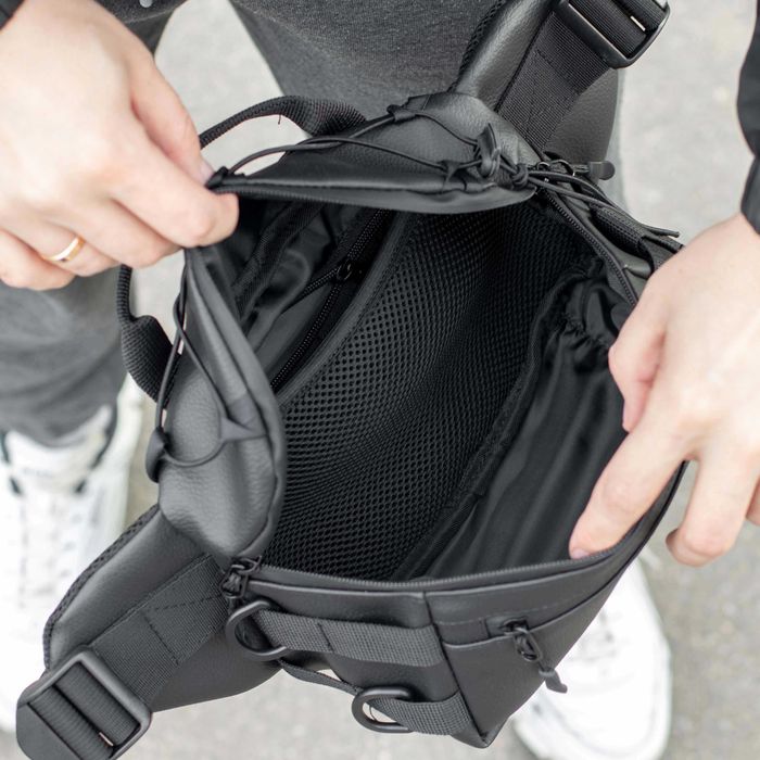 Тактична бананка з еко шкіри STORM чорна Поясна нагрудна сумка
