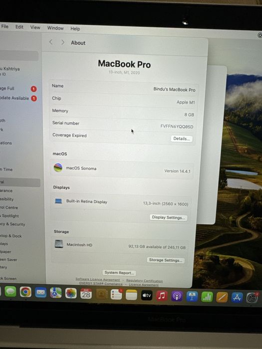 MacBook Pro M1 2020 Touch Bar, 8 GB, 256 GB SSD, Impeccable, With Original Box64751699331969123