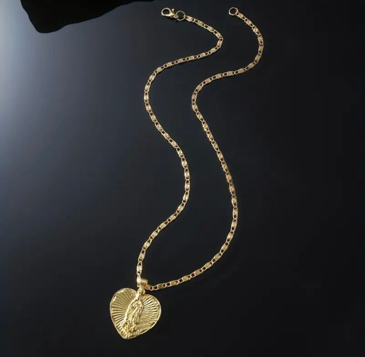 Złoty łańcuszek naszyjnik z Medalikiem Serce Religijny z Maryją