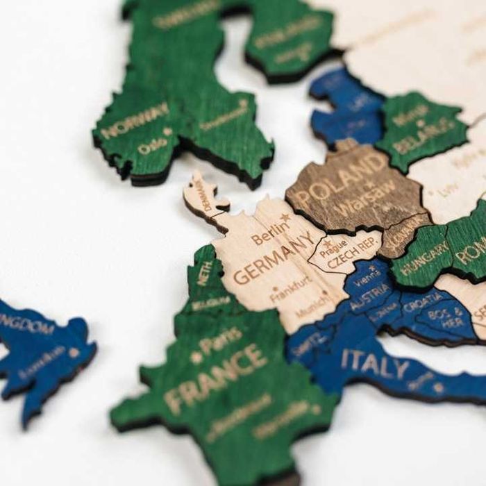 Drewniana Mapa Świata 3D Rozmiar L Kolorowa 105x60cm + Pinezki + Flagi