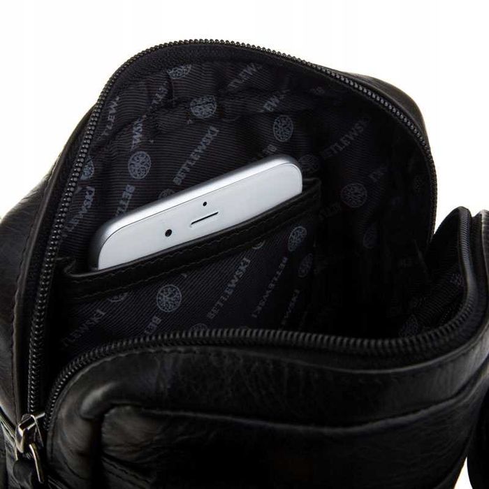 Betlewski torba męska listonoszka ze skóry naturalnej czarna elegancka