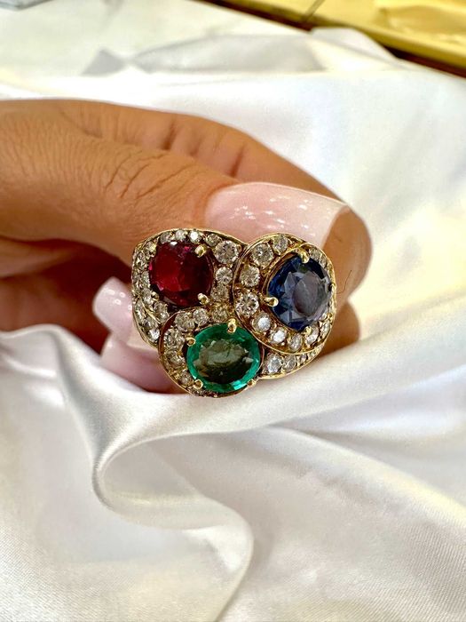 Pierścionek rubin szafir szmaragd diamenty 1.00 CT