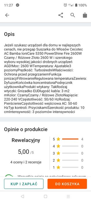 Suszarka do włosów Cocotec bamba