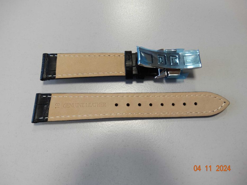 Pasek skórzany do zegarka 18mm z zapięciem motylkowym czarny kroko