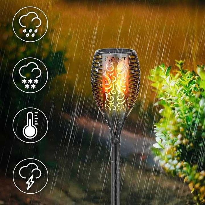 DUŻA Lampa 78 cm Solarna ogrodowa POCHODNIA - efekt PŁOMIENIA, 96 LED