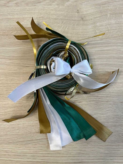 Ring oczepinowy - 16 wstążek - zieleń, złoto, biały
