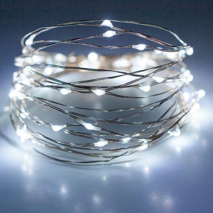 Біла гірлянда роса 20 метрів, Тонка гірлянда на дроті від USB