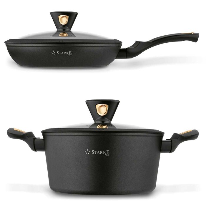 Nowy zestaw garnków Starke pro 12 elem. garnki patelnia czarne