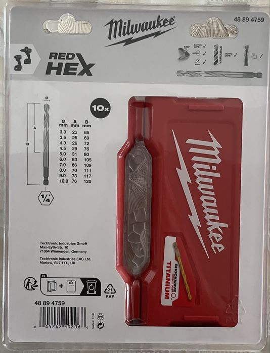 Wiertła do Metalu Milwaukee 10 x HSS-G Titanium