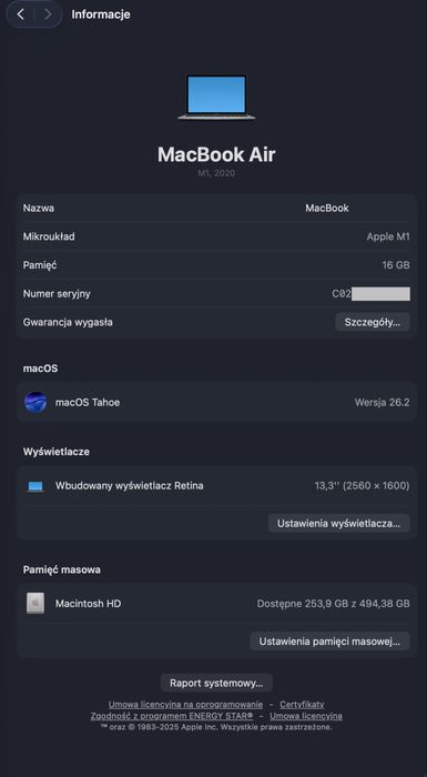 Laptop Macbook Air 13" M1 16GB RAM | 512GB SSD | 8-core GPU Zestaw