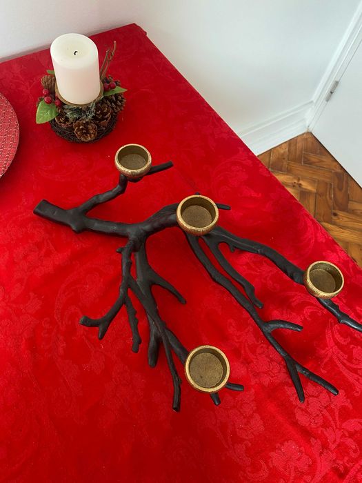 Suporte para velas metal - decoração natalícia preto e dourado (novo)