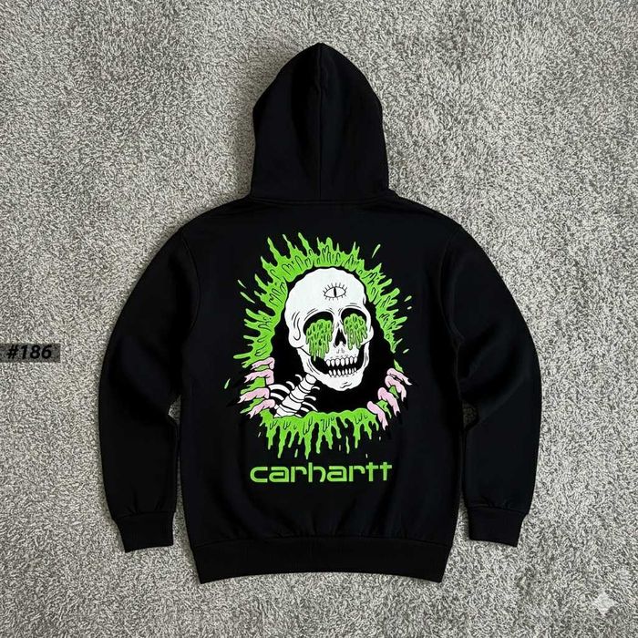 Черное Худи CARHARTT Skull — Чорна Толстовка Кархарт — XS/XL