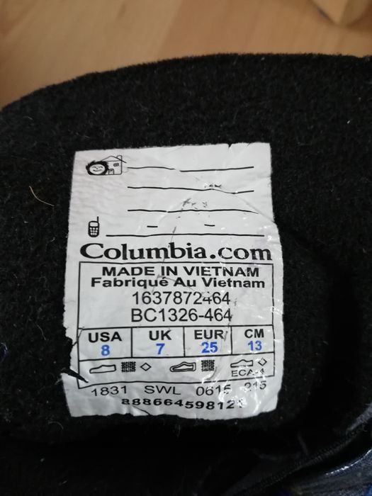 Śniegowce COLUMBIA roz. 25, kozaki, wodoodporne, WATERPROOF, ocieplane