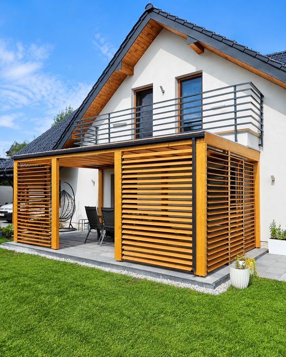 Pergola tarasowa Nowy Sącz | drewno BSH GL24 | zadaszenie