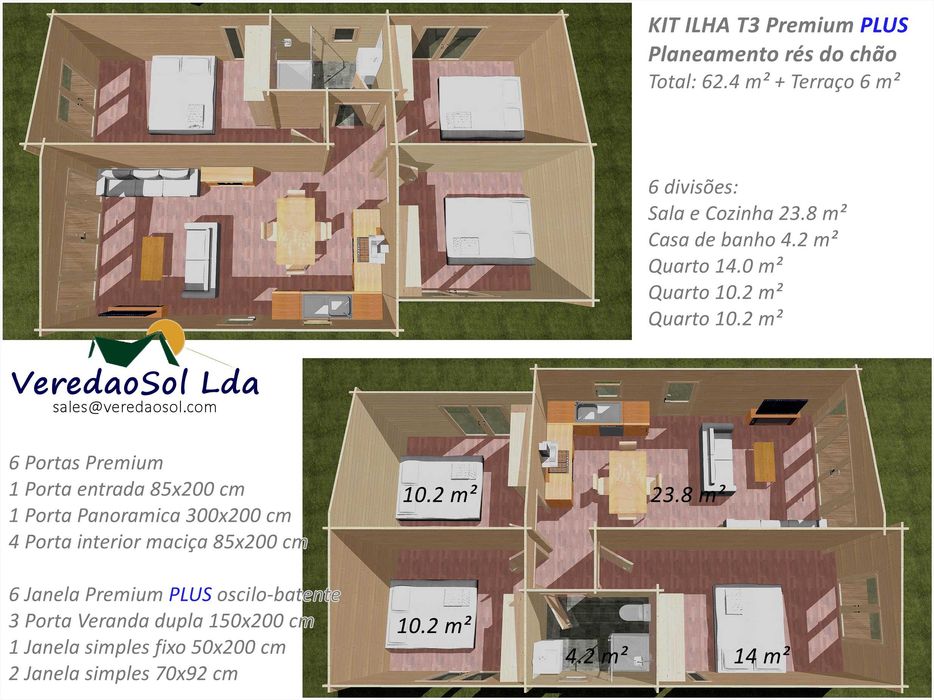 Casa Madeira ILHA T3 44mm - 68.4 m² com terraço Qualidade Premium PLUS