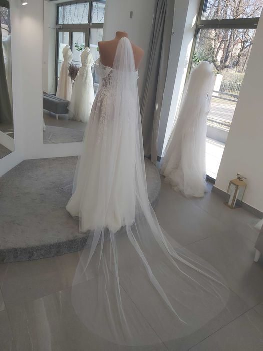 Welon ślub HIT 2,5m tiul brokat miękki ivory śmietan