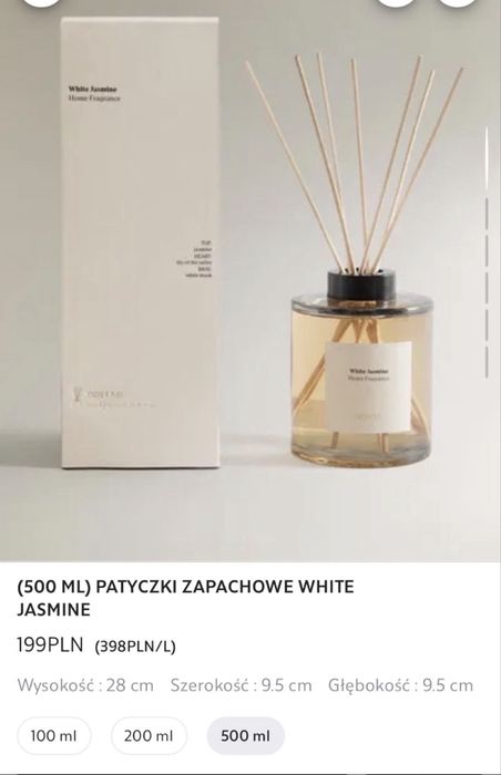 Zara home 500 ml Jasmine Write patyczki zapachowe